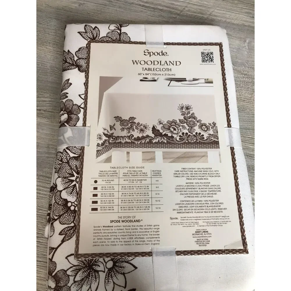 Spode Woodland Tablecloth Oblong Floral Brown White Polyester Flower 60
